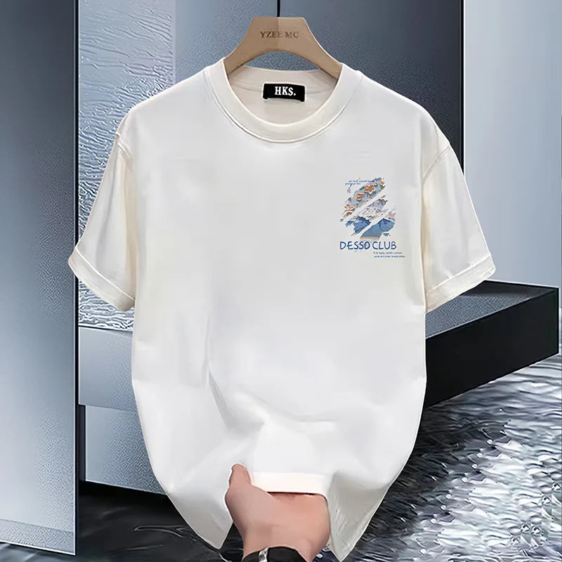 QICHE Men 100% Cotton Loose American Style Crew Neck Short Sleeve T-Shirt Summer Versatile Daily Casual Top