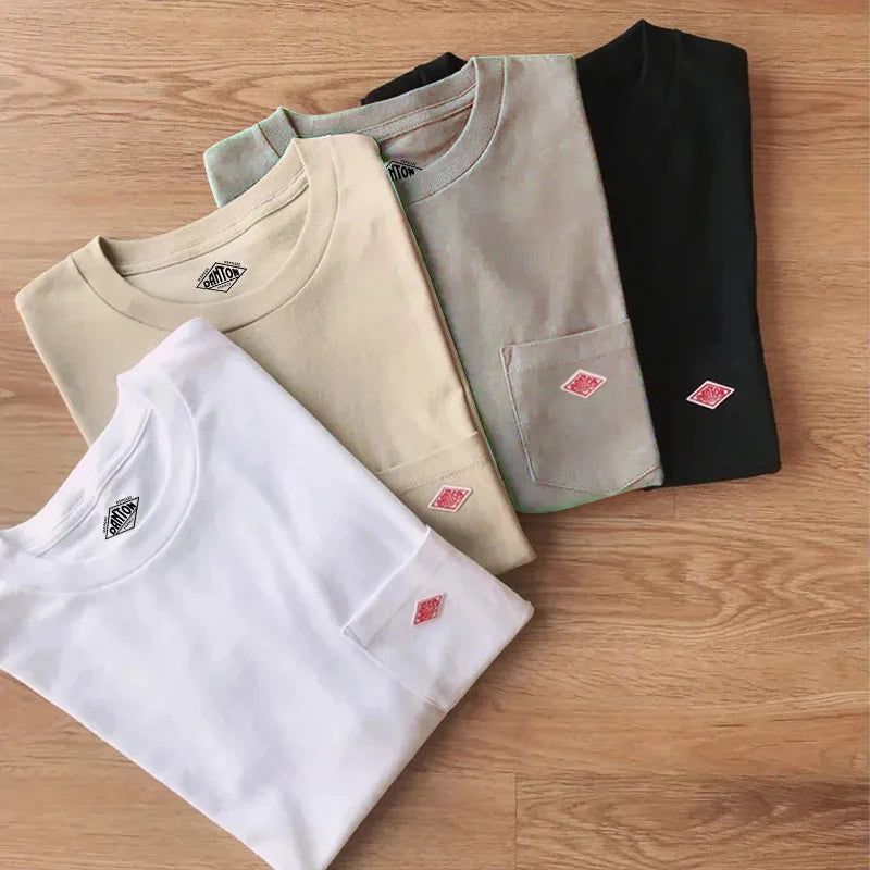 2025 Spring Summer Hot sales Fashion Men Women Pure Cotton Small Icon Embroidery T-Shirt Short Sleeve Tees Simple Solid Pocket